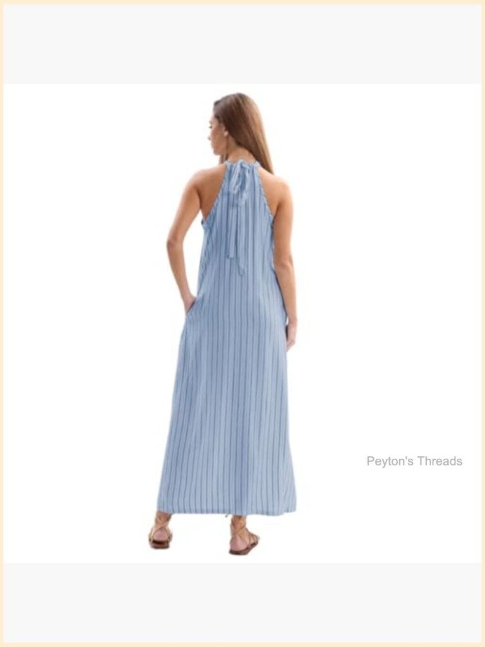 Linen Blend Halter Sleeveless Maxi Dress with Pockets - Picture 3 of 6